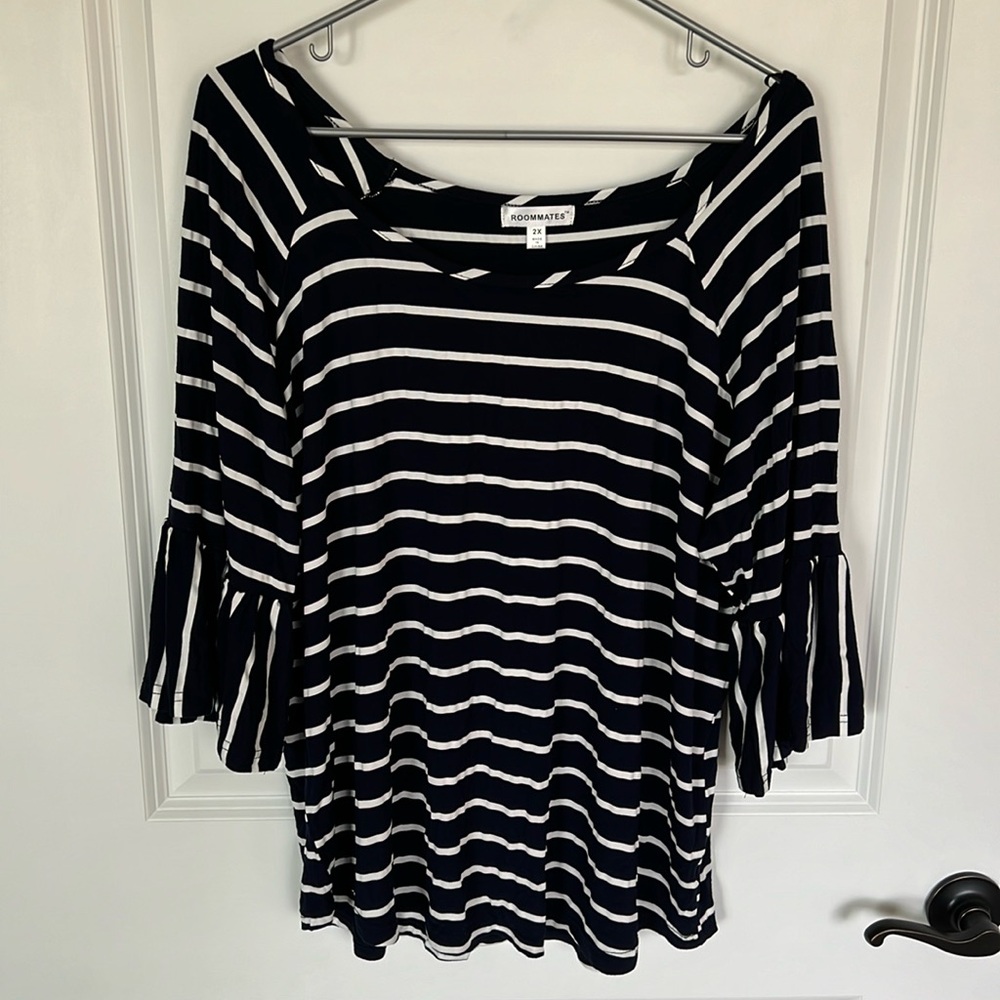 Roommates Navy/White Striped Top.